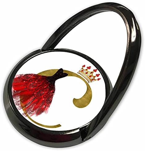 Imagem do vestido vermelho de 3drose de jóias Imagem da coroa do monograma de ouro C - anéis telefônicos