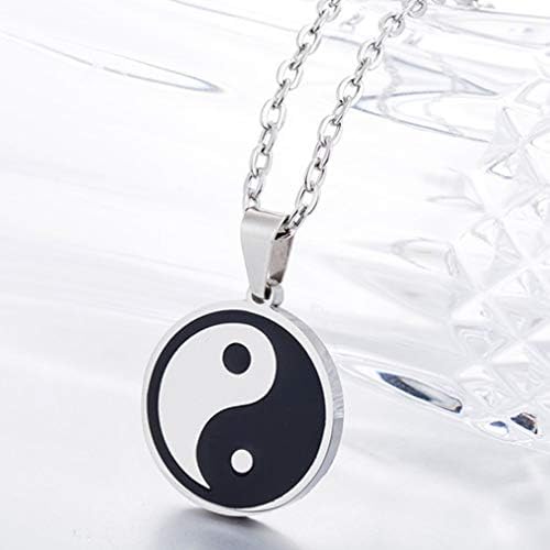 Mguillart moda aço inoxidável yin yang pingente de medalhão tai chi colar de corrente redonda