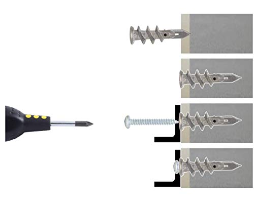 Âncoras de drywall de auto-perfuração de zinco com kit de parafuso de aço inoxidável, âncoras de parede de metal pesado e parafusos #8 x 1-1/4 polegadas, 60 peças no total