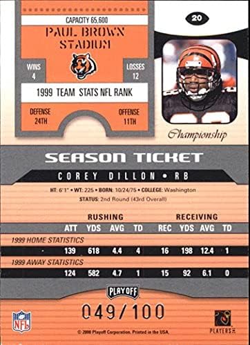 2000 Playoff Concenders Championship Ticket 20 Corey Dillon /100