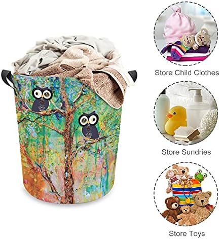 Foduoduo Cesta de lavanderia Pintura colorida Árvore da vida e cesto de lavanderia de coruja com alças Saco de armazenamento
