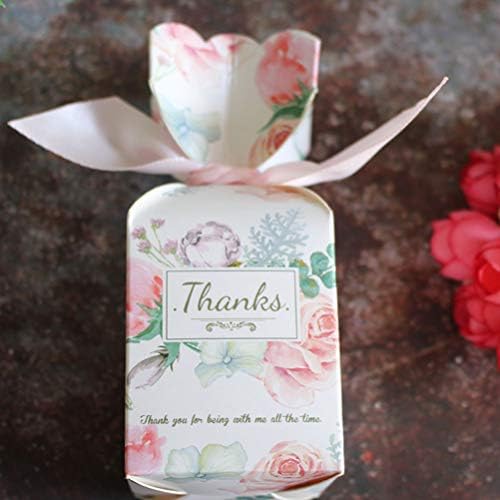 Toyvian 12pcs Caixa de presente de casamento floral com fitas Caixa de presente de doces de papel para noivado