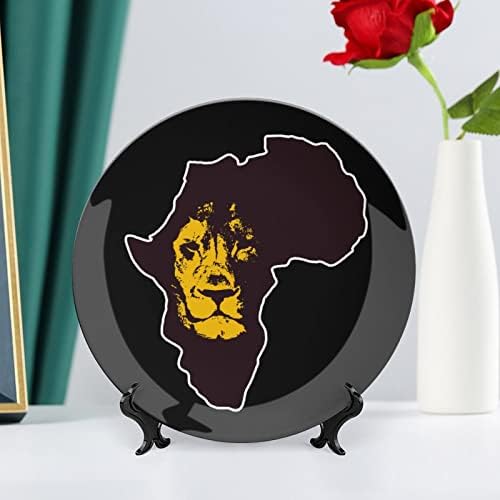 Mapa da África com Lion Funny Bone China Decorativa Placas redondas Cerâmica Craft With Display Stand for Home Office Wall