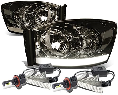 Compatível com Dodge Ram 3rd Gen Par de lente defumado Farol de canto transparente com DRL Strip + H13 LED Kit de conversão