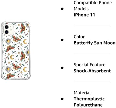 Caso de desenho animado de sol e butterfly de engrenagem de engrenagem de engrenagem compatível com iPhone 11, Butterfly e caixa de folhas fofas para iPhone 11 para adolescentes