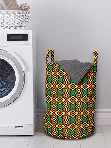 Bolsa de lavanderia de padrões de Ambesonne Kente, bordas verticais exóticas da Angola Nigeria Cultures Print, cesto de cesto com alças fechamento de cordão para lavanderias, 13 x 19, multicolor