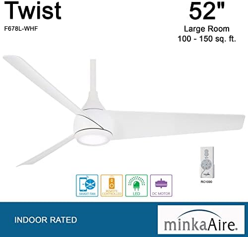 Minka-Aire F678L-WHF TWIST 52 Fan de teto com luzes LED e controle remoto, branco plano