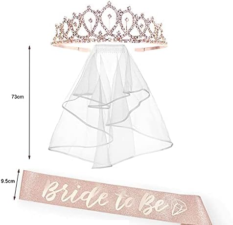 'Noiva para ser' kit de decoração de festa de despedida de solleta | Rose Glitter Glitter Sash, véu, strass tiara | Suprimentos