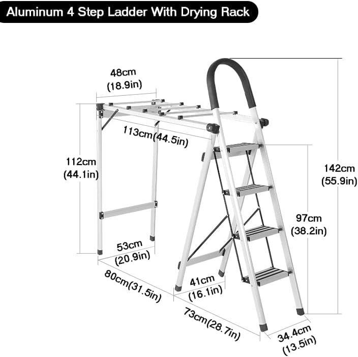 Rack de secagem meitan para roupas de 4 etapas escadas com ampla escada de pedal de pedal rack para varanda de lavanderia