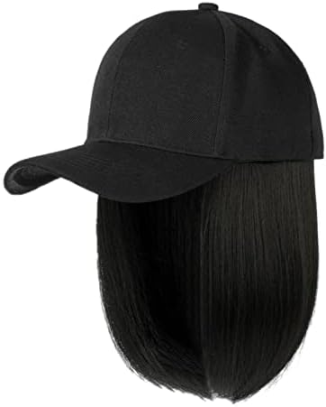 Capinho de beisebol com extensões de cabelo reto curto penteado de penteado de peruca removível para feminino garotão