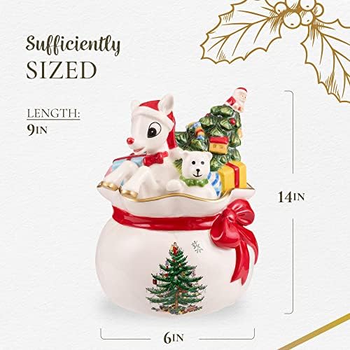 Spode - Coleção de árvores de Natal - Rudolph, o prato de doces de rena de nariz vermelho - mede a 9 l x 6 w x 14