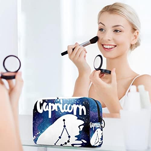 Saco de maquiagem pequeno, organizador cosmético da bolsa com zíper para mulheres e meninas, Galáxia Capricórnio Zodiac