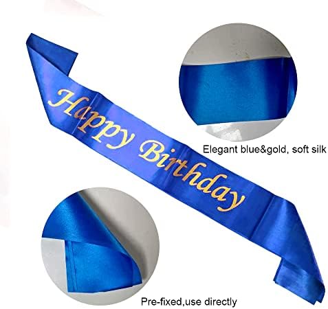 Yujiaonly 19th Birthday Party Decorações azuis Feliz Aniversário Balões Balões Azul Número 19 Feliz Aniversário Bolo de Sash Topper LATEX E BALLOONS BALLOONS AZUL GARLANHA ORIGINAL BANNER Número 19 Blue 19