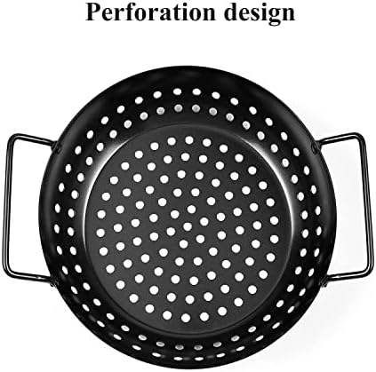 Cesta durável de churrasqueira antiaderente com orifícios, mini churrasco redondo wok carben aço churrasqueira churrasqueira, cesta