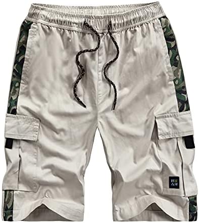 Shorts de carga NIUQI Blocos coloridos de cintura elástica de cordão de algodão casual casual shorts leves com bolsos múltiplos