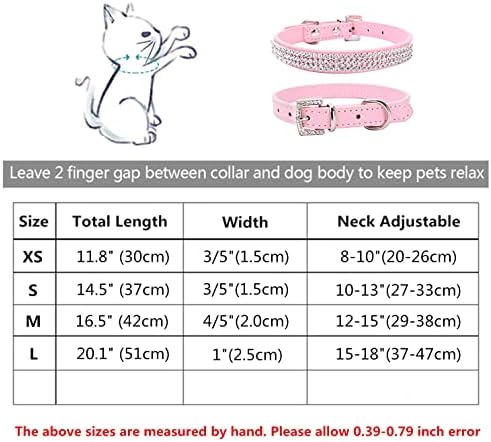 Thain Basic Ajustável Cola de cão ajustável Bling strasss Shing Diamonds PU couro com strasslelle, rosa)