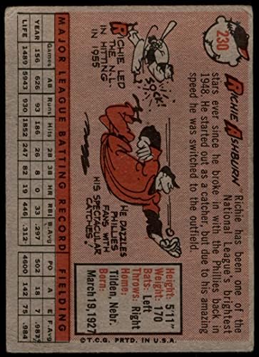 1958 Topps 230 Richie Ashburn Philadelphia Phillies Fair Phillies