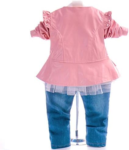 6m-4t Baby e Toddler Girls 3pcs Conjunto de roupas de t-shirt de manga longa e jaqueta de couro e