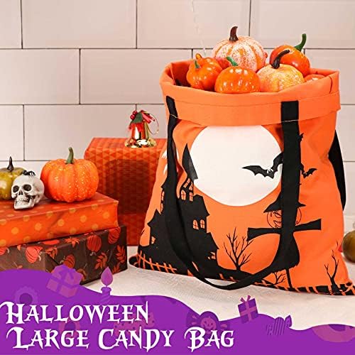 4 peças Balloween Treat Bag de 14 x 17 polegadas de lona grande de Halloween bolsa de bolsa reutilizável truque ou tratamento de bolsas de compras para festas de halloween ou suprimentos diários