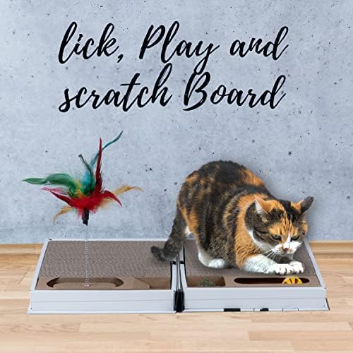 All-in-One Cat Scratcher Pad e área de recreação, papel dobrável e fácil de armazenar papelão em forma de livro com 2 PCs reversíveis e substituíveis dense scratch pad cat/gatinho, com gato bola/gato brinquedo e bola de catnip bola