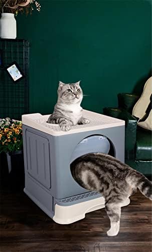 Caixas de areia TJLSS para gatos Caixa de areia dobrável vem a entrada superior dos gatos de gatos fechados com gaveta anti-splash banheiro de estimação