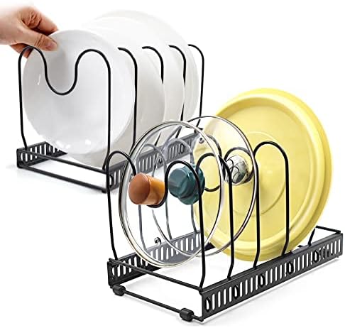 Organizador hiethano de vasos e frigideiras, organizador de rack de panela de 10+ mais expansível, suporte de organizador de tampa ajustável para armário de cozinha Pantry Bakeware