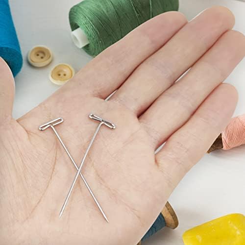 Pin-pins de 100 pacote 2 polegadas com caixa de plástico, Silversteel T-PINS para bloquear tricô, modelagem e artesanato