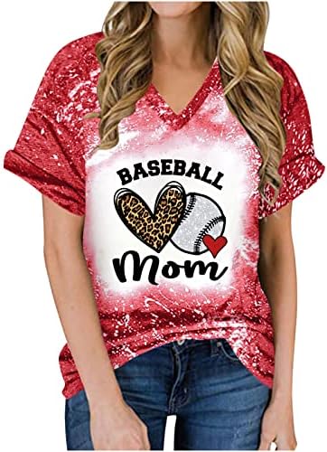 Camisetas do Dia das Mães para Mulheres Manga Curta V Pescoço Básico Tee Verão Tirina Túnica Túnica Base de beisebol de beisebol fofo