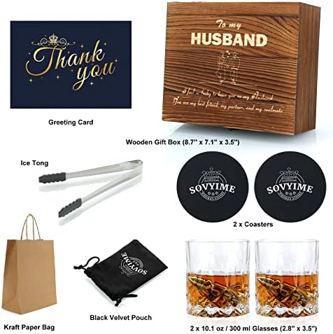 Anniversary Sovyime Gifts Para marido, Whisky Stones Glasses Gifts For Men, Dia dos Namorados Idéias de Presentes de Casamento para Marido, Aço inoxidável Bourbon Bourbon Uísque escocês Conjunto para o Natal