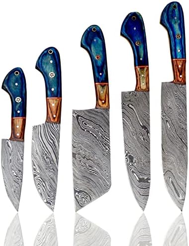 Conjunto de 5 peças feitas à mão, facas forjadas para facas de cozinha Damascus Knives de aço, itens de presente para