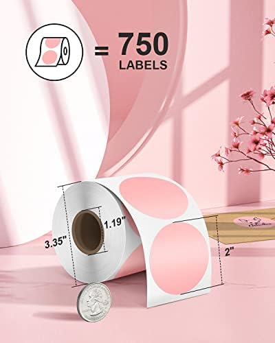 Rótulos de adesivos térmicos de círculo rosa de 2 polegadas, adesivos térmicos redondos auto-adesivos Nelko para pequenas empresas, design de logotipo DIY, adesivos de agradecimento personalizado, código QR 750 etiquetas/roll