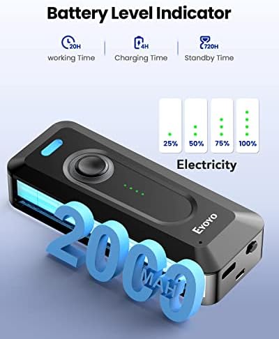 EYOYO 2D Bluetooth Barcode Scanner Wireless With Clip, bateria de 2000mAh com indicador de nível, leitor de código de barras por