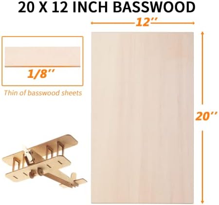 36 peças lençóis de basswood 1/8 x 12 x 20 polegadas inacabadas folhas de madeira de madeira fina de madeira compensada