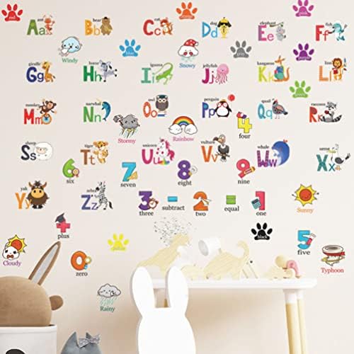 Toyvian Letter Sticker número colorido Número climático adesivo de alfabetismo mural de decalques animais, adesivos educacionais engraçados para desenhos animados para a sala de aula da sala de aula decoração