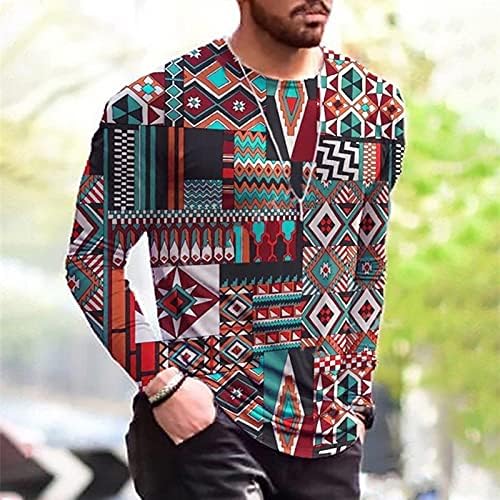 XXBR Soldado masculino Manga longa T-shirts 3D Street Aztec Graphic Boho Print Tee Tops Fall Slim Fit Muscle Casual Camise