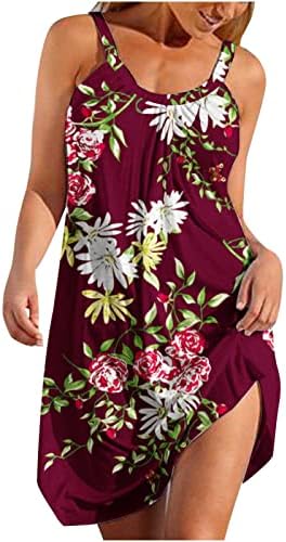 Vestidos de praia floral de verão feminina, vestidos de túnica de túnica estampada de túnica estampada em redondo