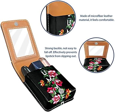 Caixa de batom de maquiagem para o organizador de batom portátil portátil de floral de verão preto com espelho Mini Makeup Saco leva até 3 batom