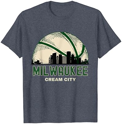 Milwaukee Wisconsin Cream City Skyline Retro Basketball T-Shirt