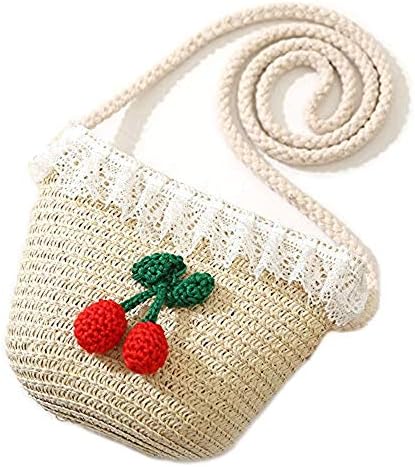 Frutas artesanais fofas Frutas de frutas de bordado de palha pequena para crianças meninas Meninas Bolsa de moeda de ombro cruzado