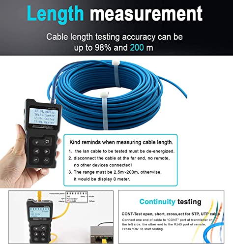 Noyafa NF-8209 Testador de cabo de rede avançado para teste POE/NCV/CAT5/CAT5E/CAT6/CAT6A, Medição de comprimento/Testador de WireMap da linha telefônica subterrânea/Testador de continuidade/por TDR/por TDR