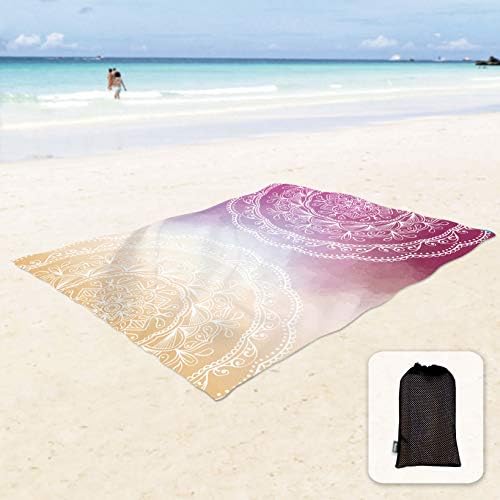 Litada solar e sedosa macia 85 x72 boho à prova de areia de praia tapete de areia com bolsos de canto e bolsa de malha para festa de