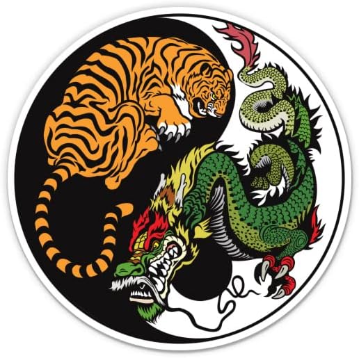 Yin Yang Tiger Dragon Asian - adesivo de vinil de 3 - para laptop de carro para laptop panela - decalque à prova d'água