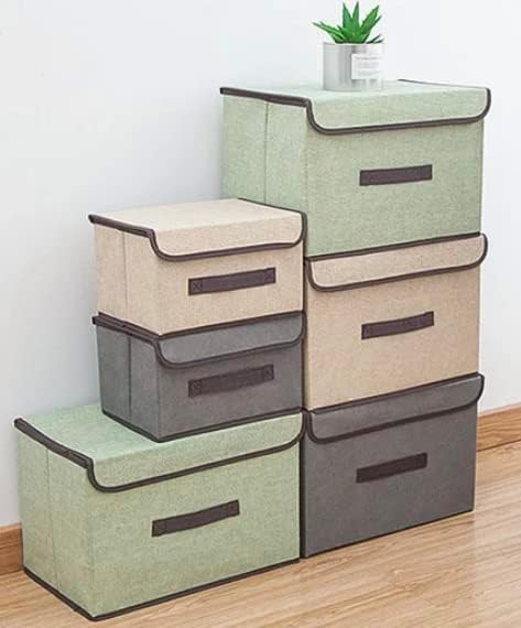 * Conjunto de 6 caixas de armazenamento* cesta de organizador de bin de cubo de armazenamento com tampa e alças. Conjunto de 4 grandes: