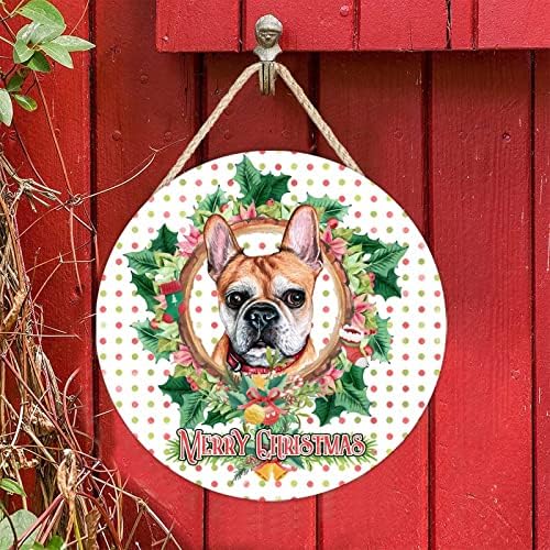 Alioyoit decorativo de madeira placa placa de natal guirlanda coroa de cachorro cabide de porta redonda assalto rústico fazenda de