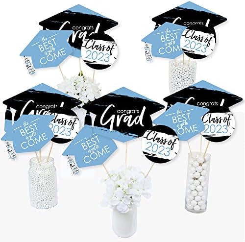 Big Dot of Happiness Blue Light 2023 Graduation Party Centerpiece Sticks - Toppers de mesa - Conjunto de 15