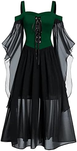Vestido de maternidade da primavera, mulheres mais tamanhos de manga de borboleta de ombro frio Lace Up Up Halloween Gothic Dress