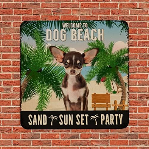 Funny Pet Dog Metal Metal Welcome to Dog Beach Sand Sunset Party Party Vintage Dog Door Sign Iniciar cão de cão de casa
