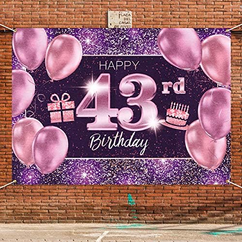 PAKBOOM FELIZ 43º BANNER BABILIDADE PENTENDO - 43 Decorações de festas de aniversário Supplies for Women - Pink Purple Gold 4 x 6ft