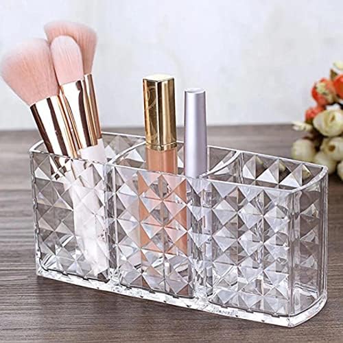 WJCCY Clear acrílico Makeup Brush Organizador Caixa de armazenamento Casa/porta -lápis 3 Grades Batoms cosméticos Organizador