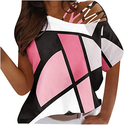 Lmdudan feminina fria ombro tops de verão color bloco de cores camisetas 2023 casual complacas de manga curta